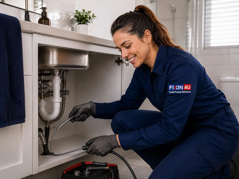 Plumber unblocking a sink drain